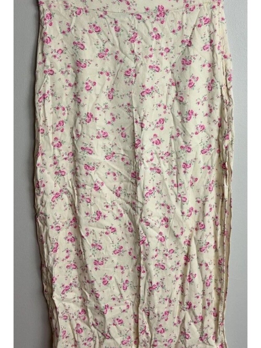 ZARA Floral Midi Skirt Cream Pink Rose Print Side Slit Size Small Cottagecore Wm